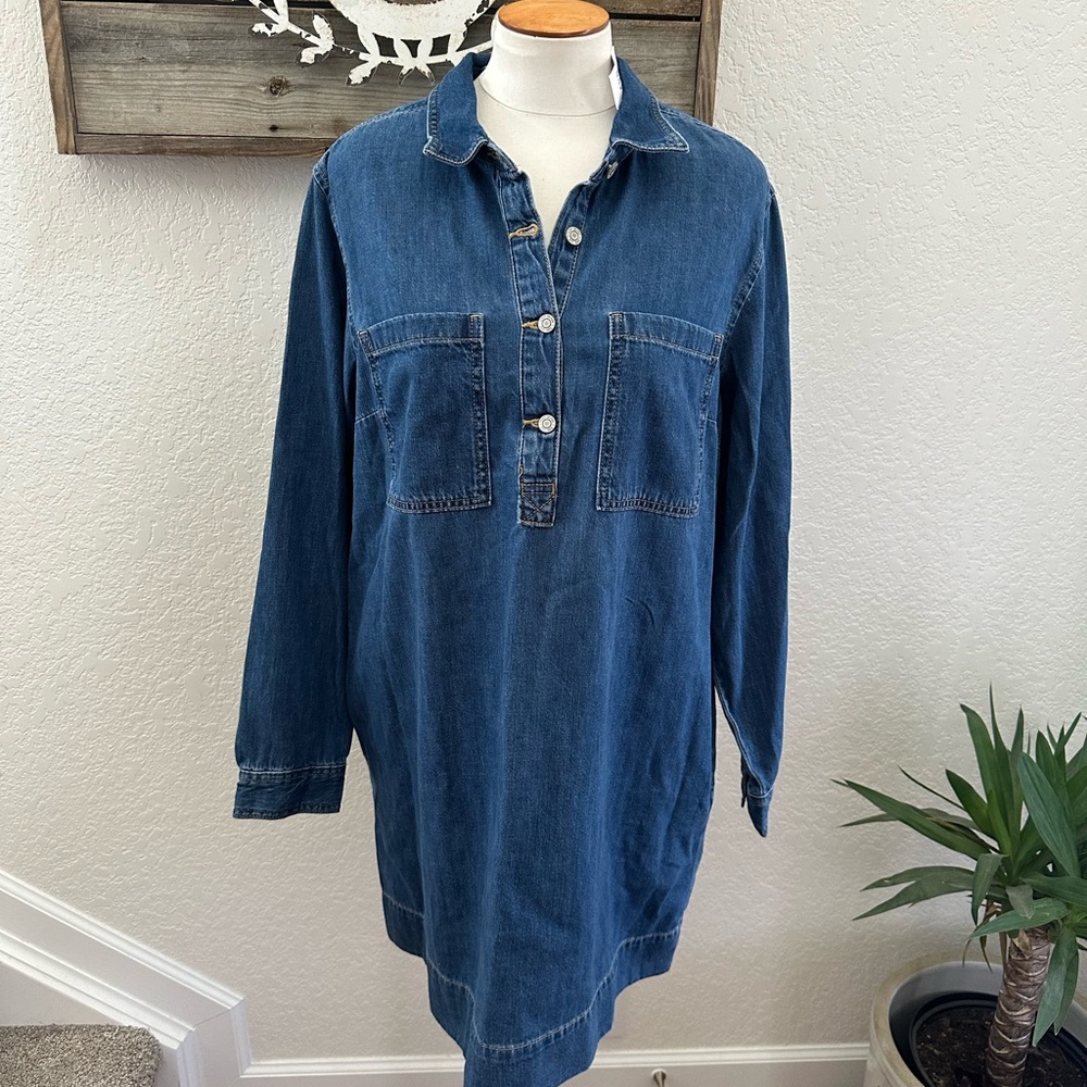 GAP chambray Denim‎ Long Sleeve Shirt Dress Ladies Large NWT
